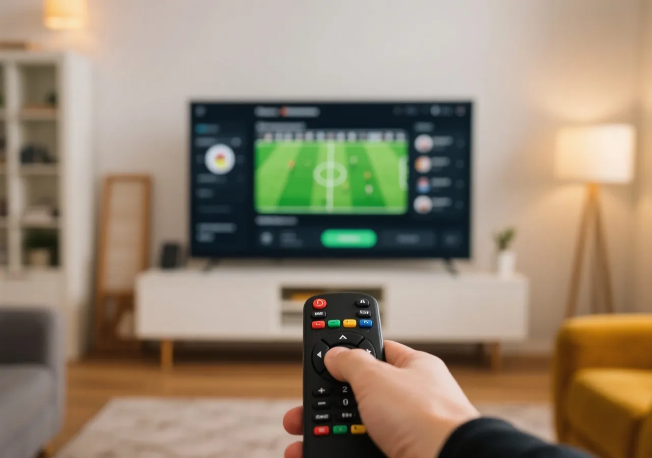 在客厅电视上补看世界杯回放